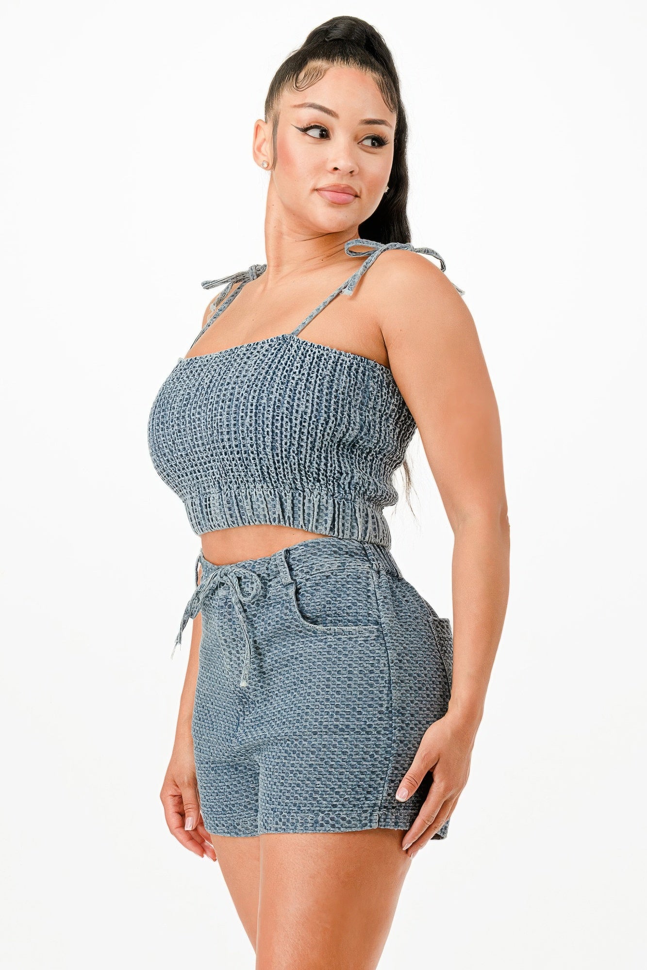 Denim Tank Top And Matching Short Set         
