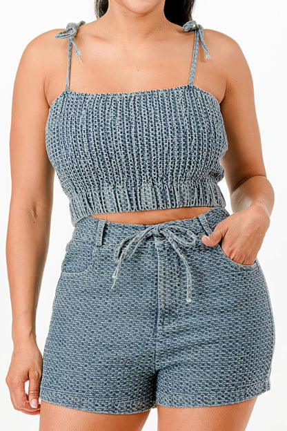 Denim Tank Top And Matching Short Set         