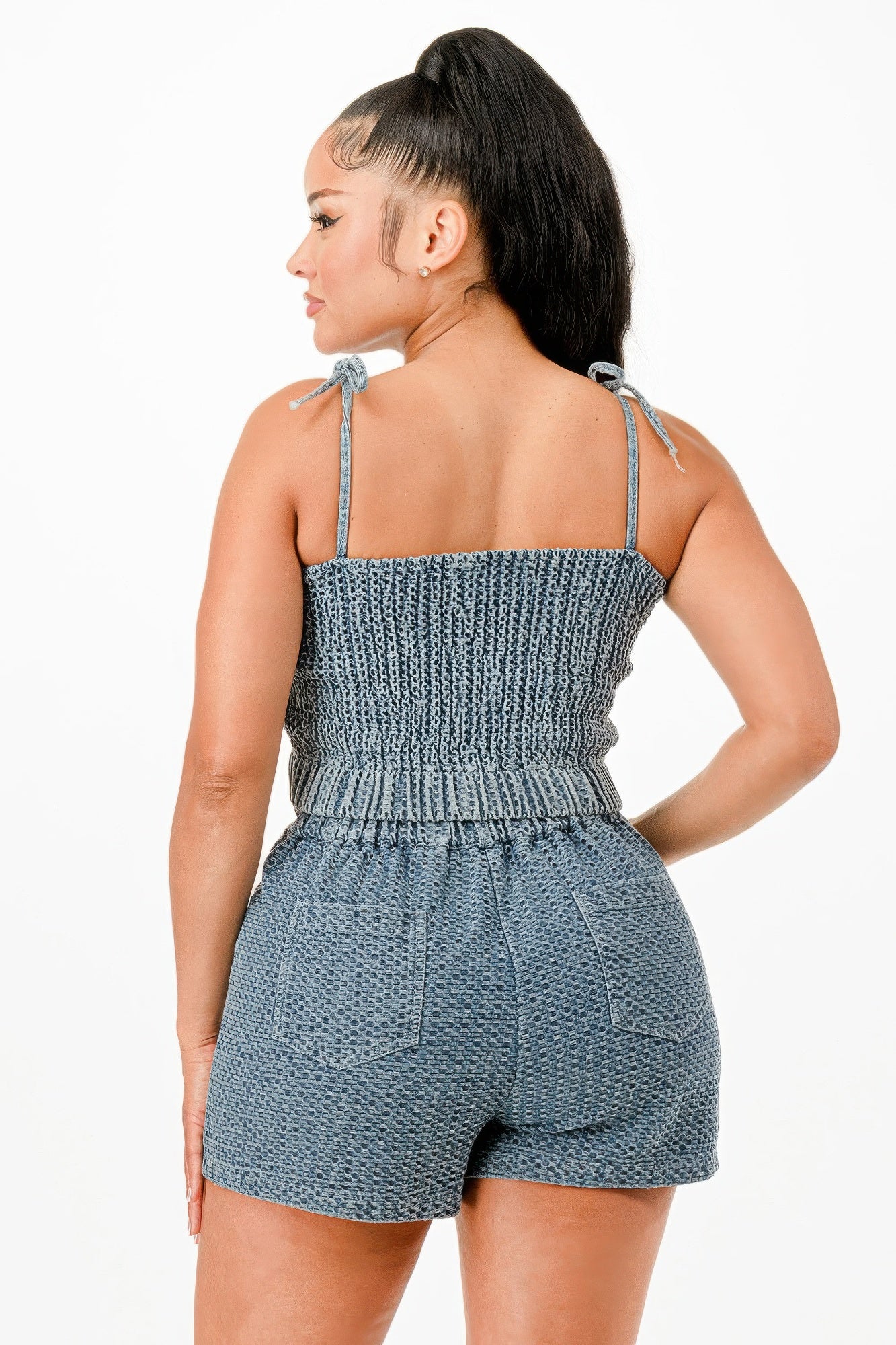 Denim Tank Top And Matching Short Set         