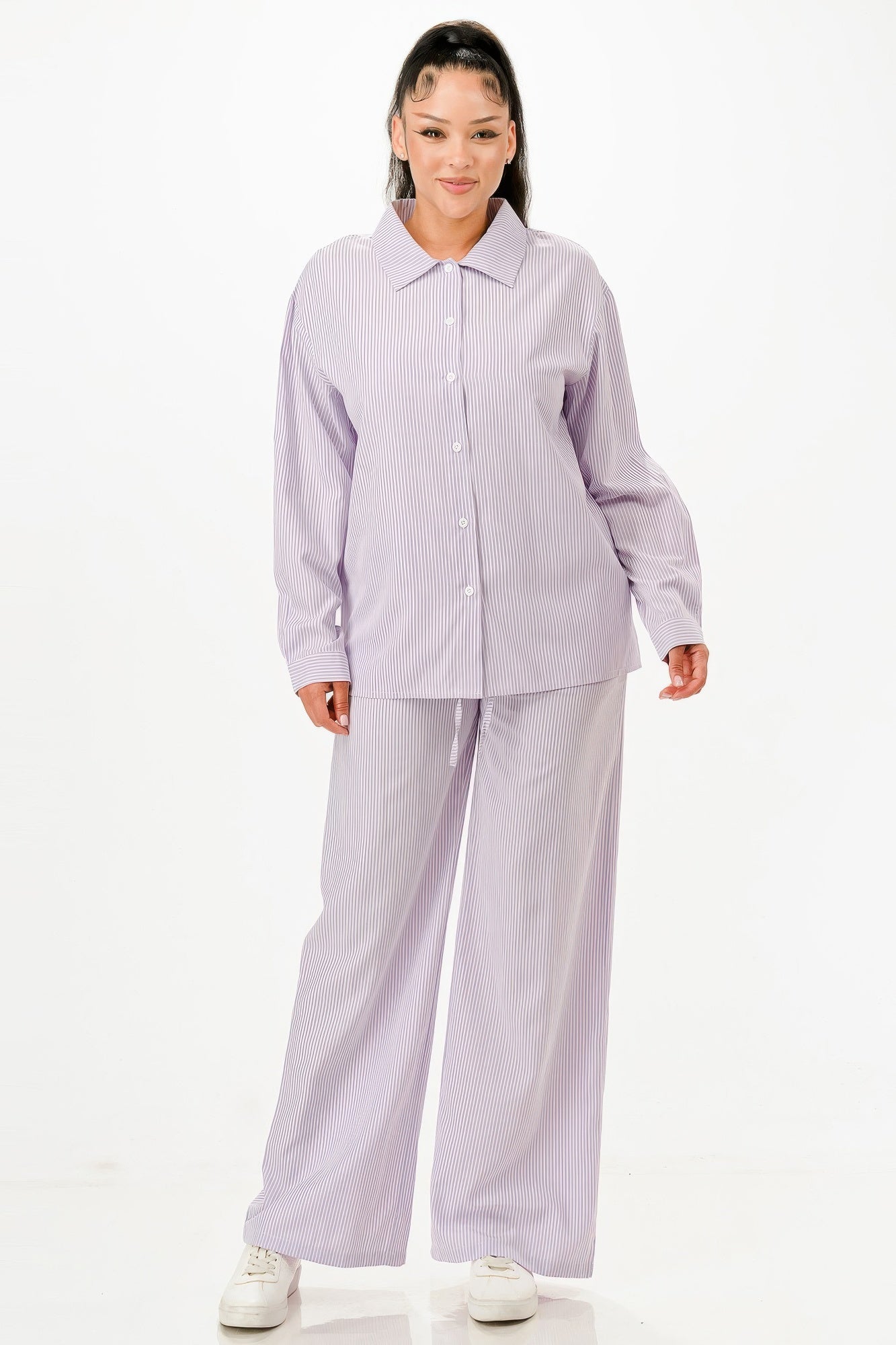 Pinstripe Shirt And Pant Set            