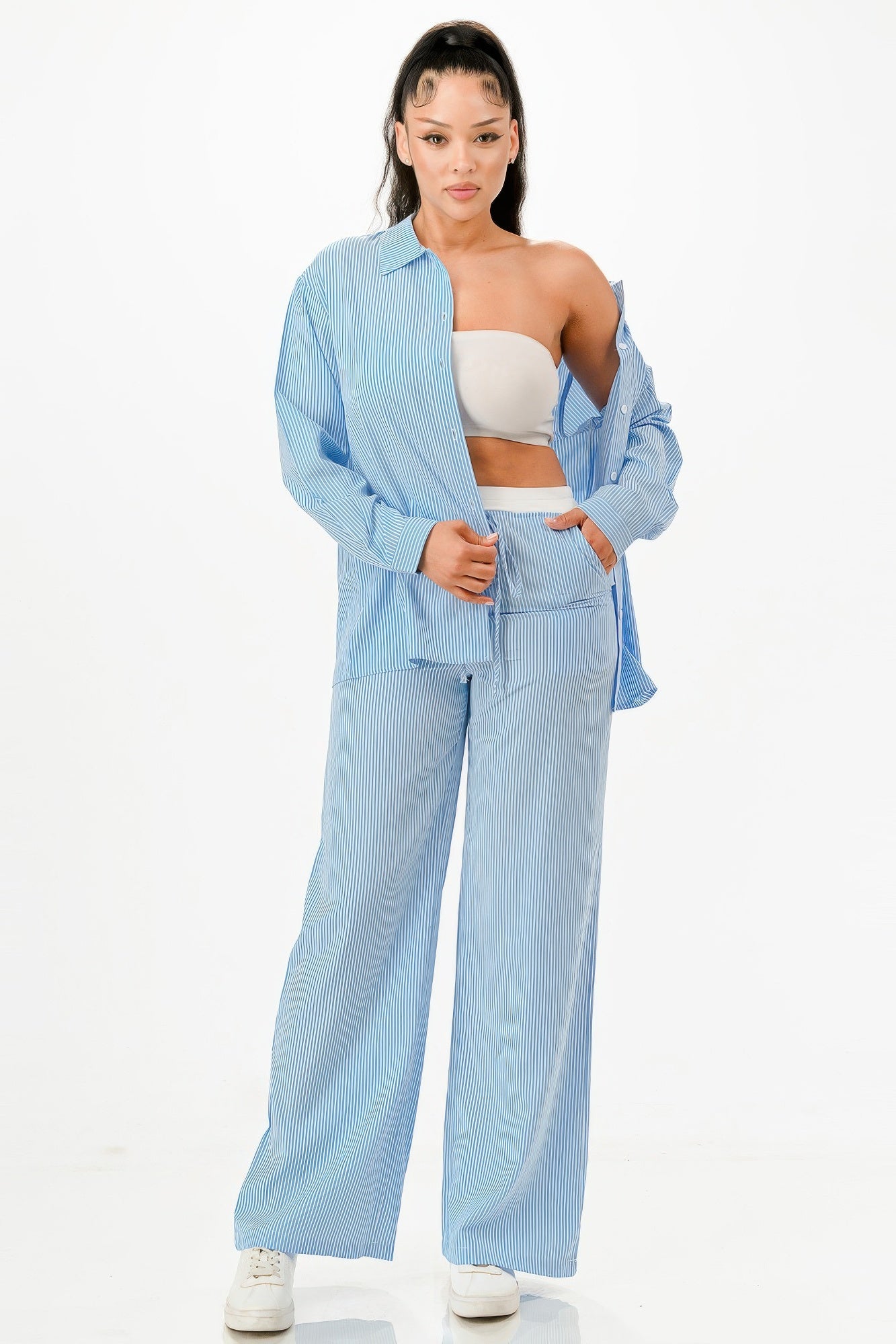 Pinstripe Shirt And Pant Set            