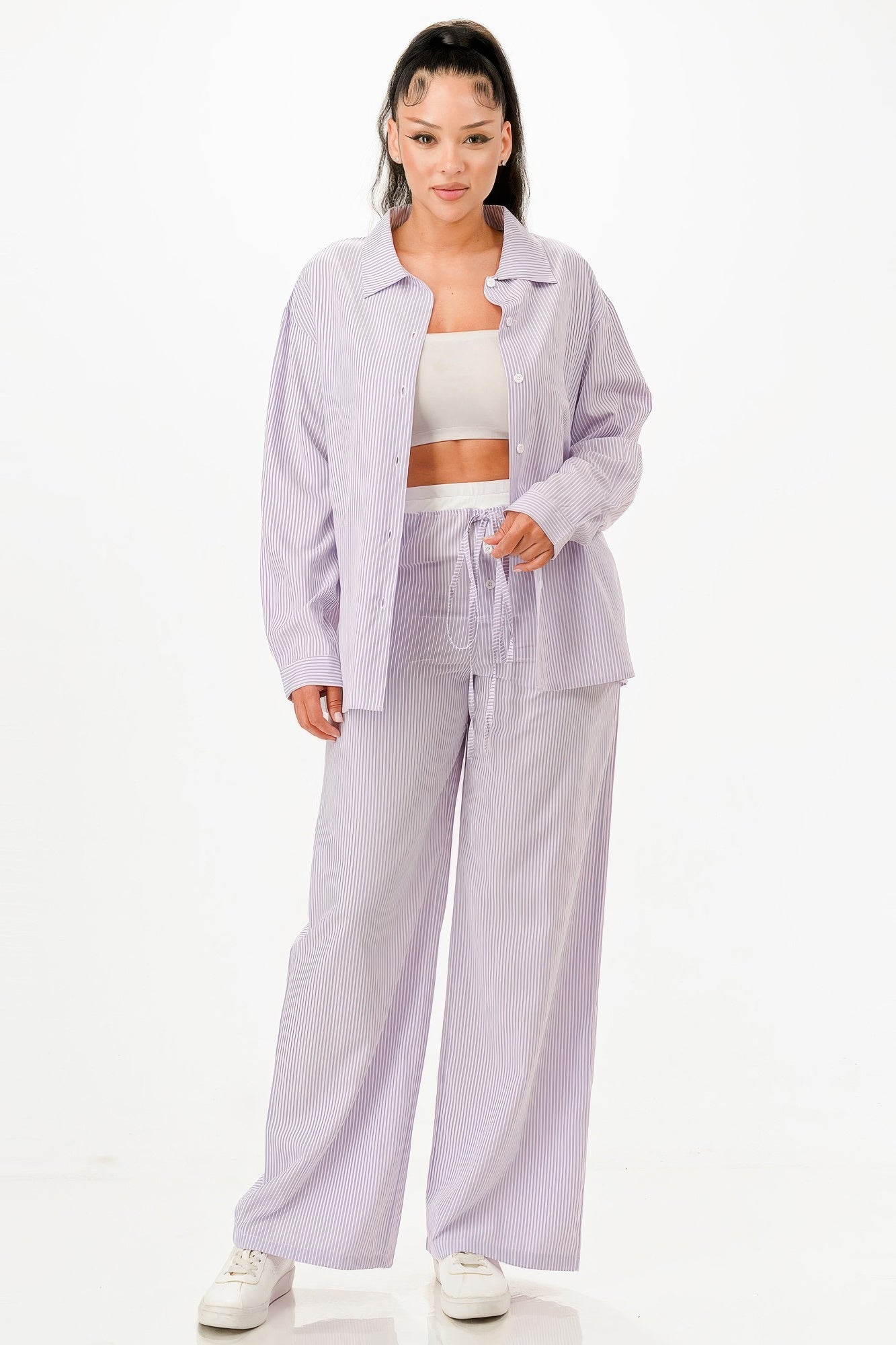 Pinstripe Shirt And Pant Set            