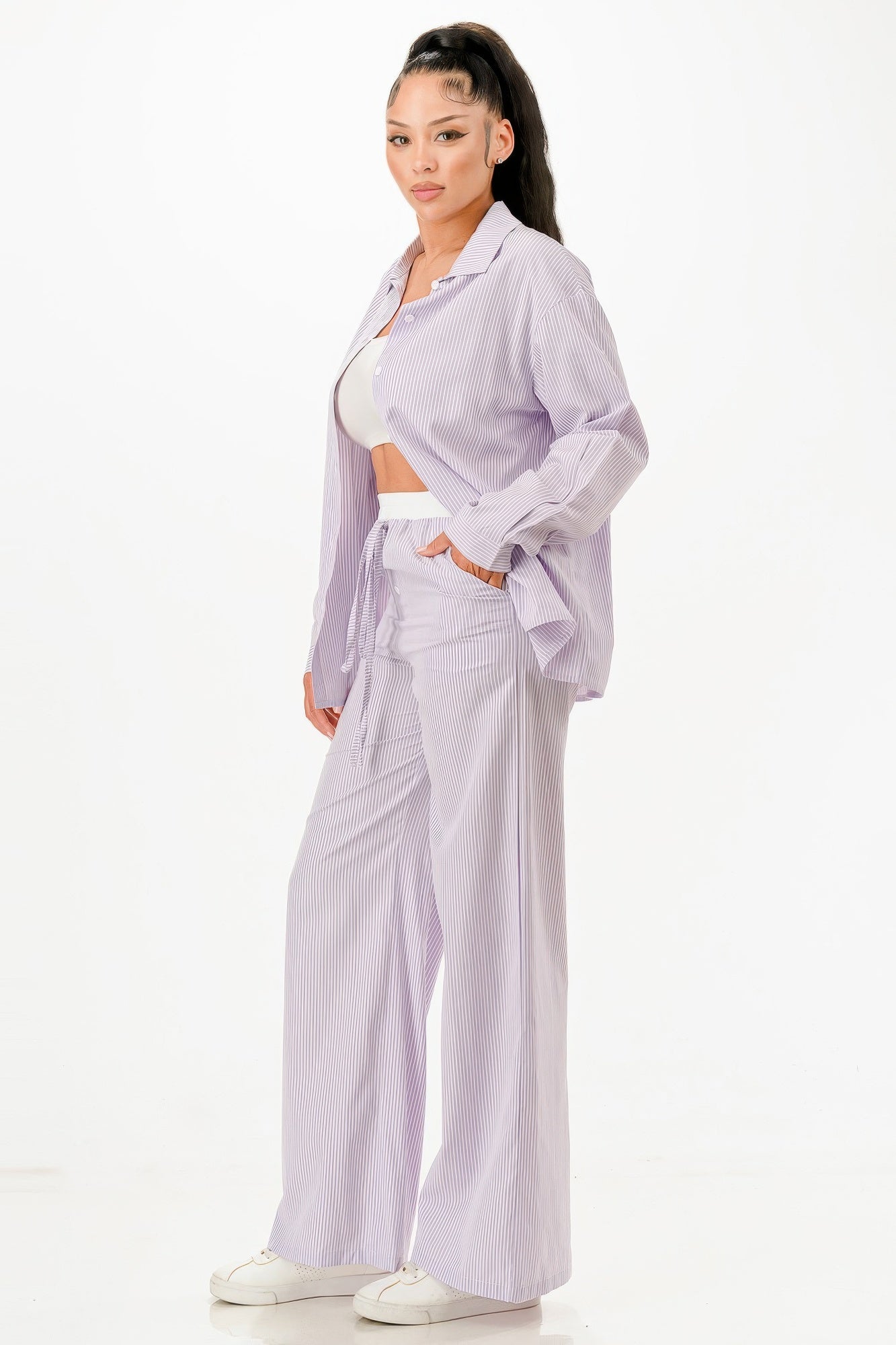 Pinstripe Shirt And Pant Set            