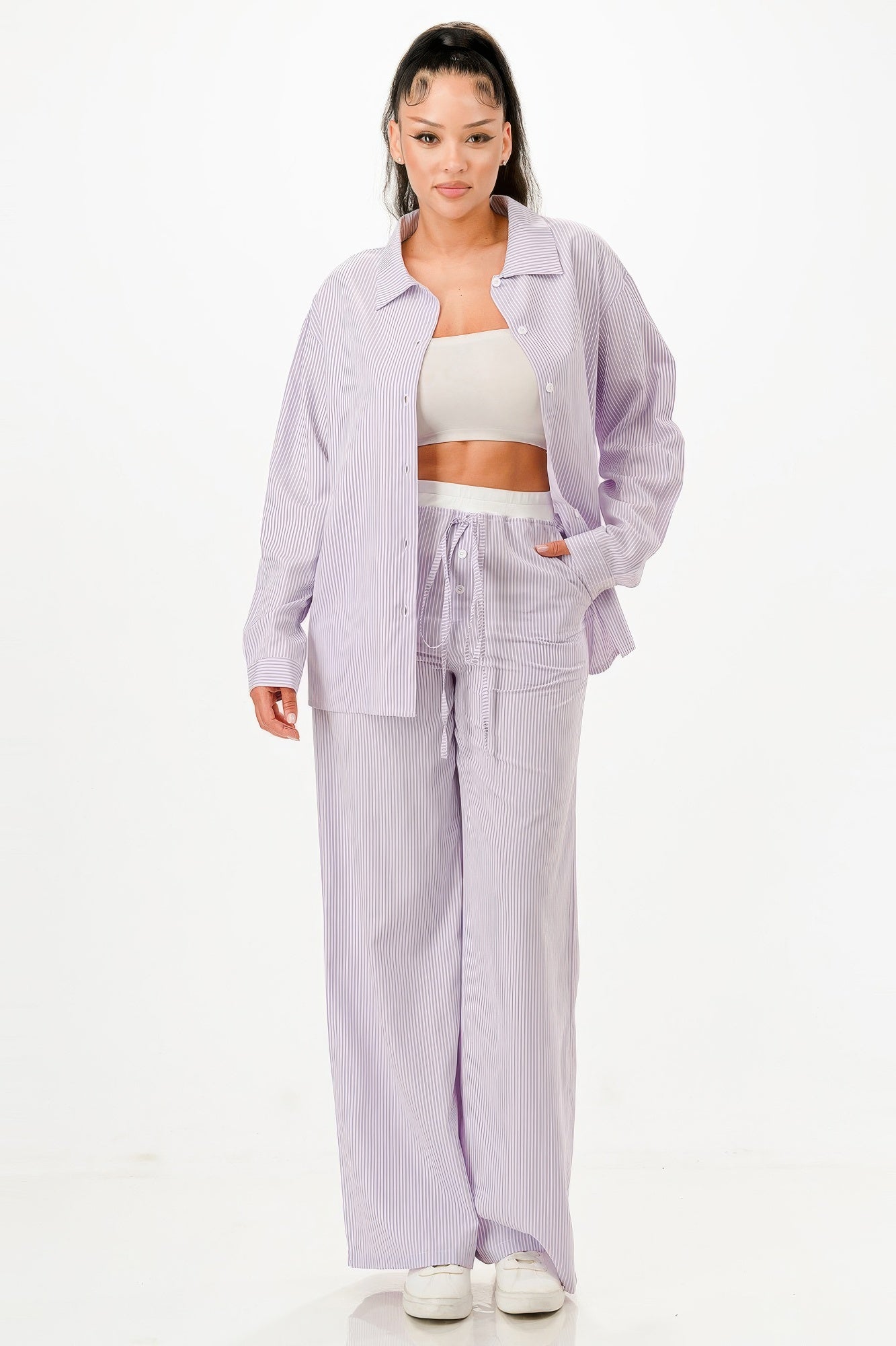 Pinstripe Shirt And Pant Set            