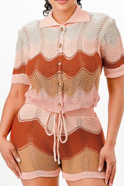 Knit Cardigan Short Set        