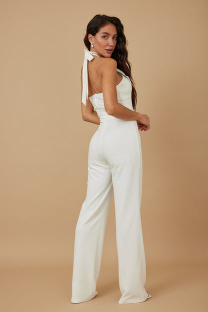 Rhinestone Ribbon Haltered Neck Jumpsuit           
