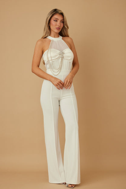 Halter Style Jumpsuit With Drag Chain       