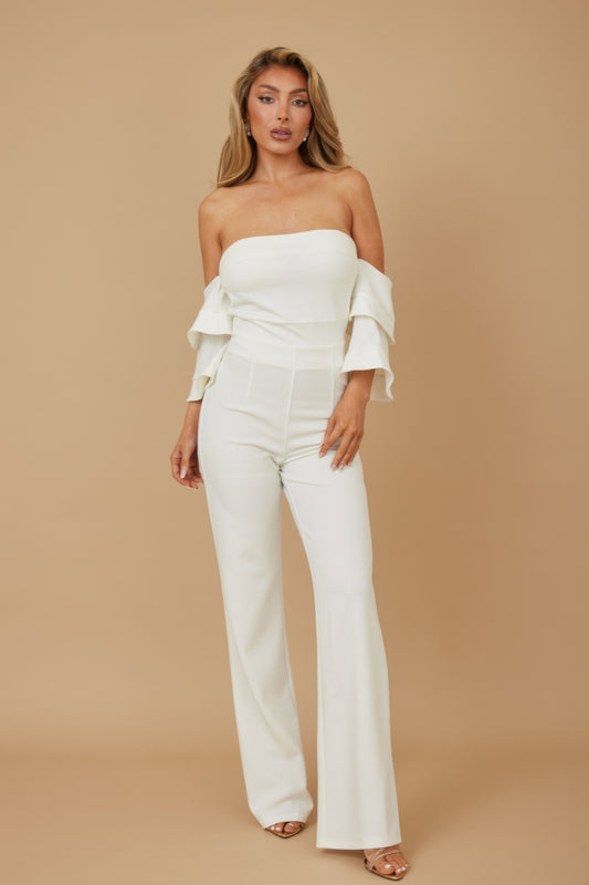 Off Shoulder Black N White Color Combo Jumpsuit          