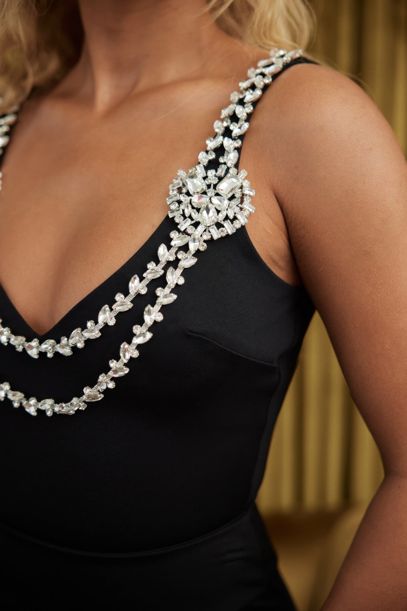 Layered Crystal Stone Strap Bodysuit       