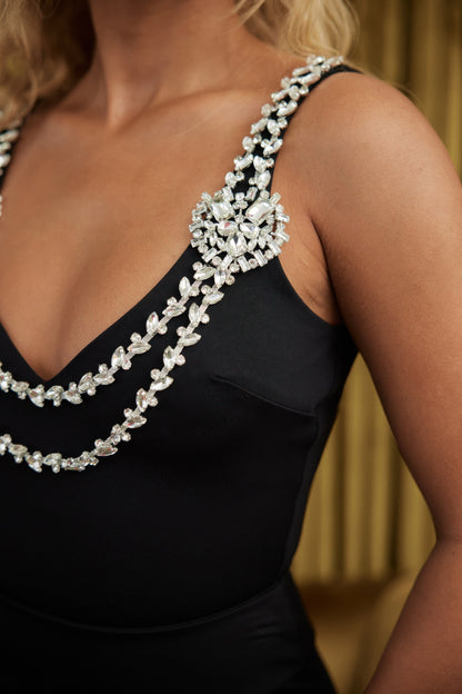 Layered Crystal Stone Strap Bodysuit       