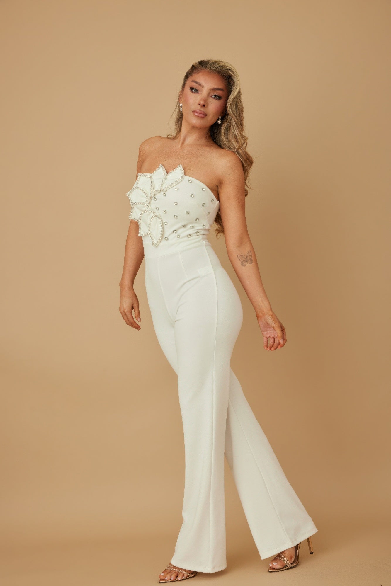 Petal Layer Flap With Rhinestones Jumpsuit           