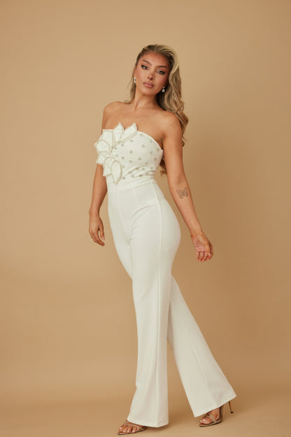 Petal Layer Flap With Rhinestones Jumpsuit           