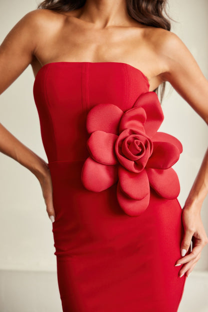 Off Shoulder Fashion Dress With 3d Flower Detail       