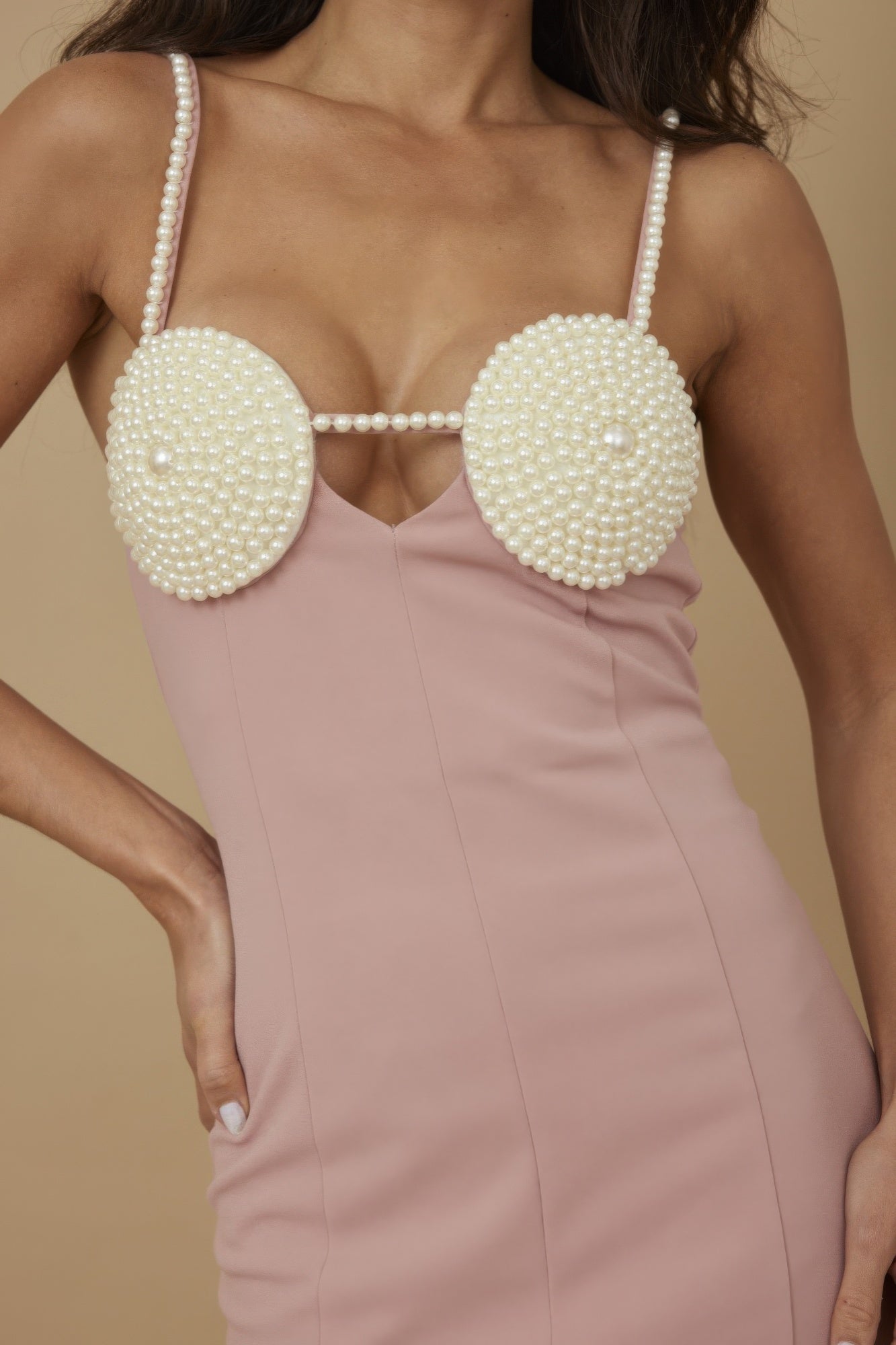 Pearl Patch Detailed Fashion Dress        