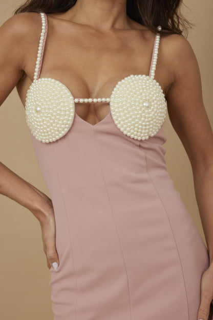 Pearl Patch Detailed Fashion Dress        