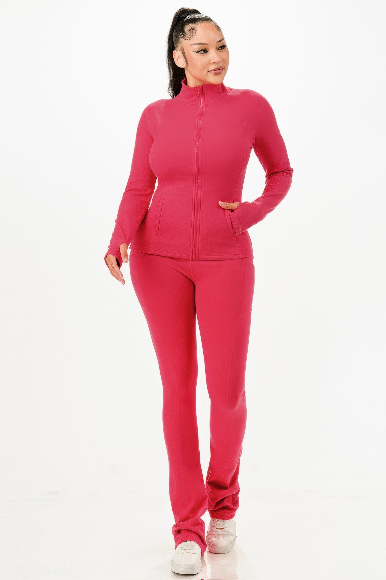 Thermal Active Wear Jacket With Flare Pants Set            