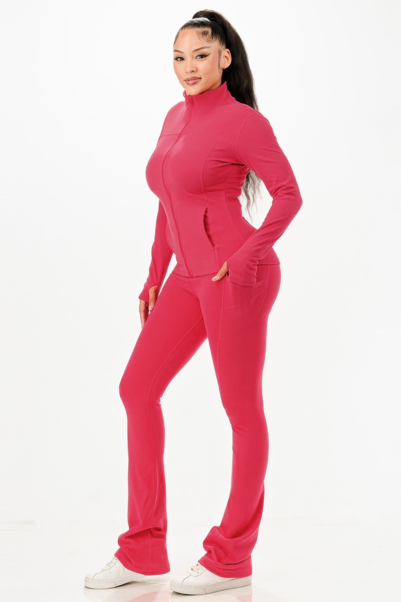 Thermal Active Wear Jacket With Flare Pants Set            