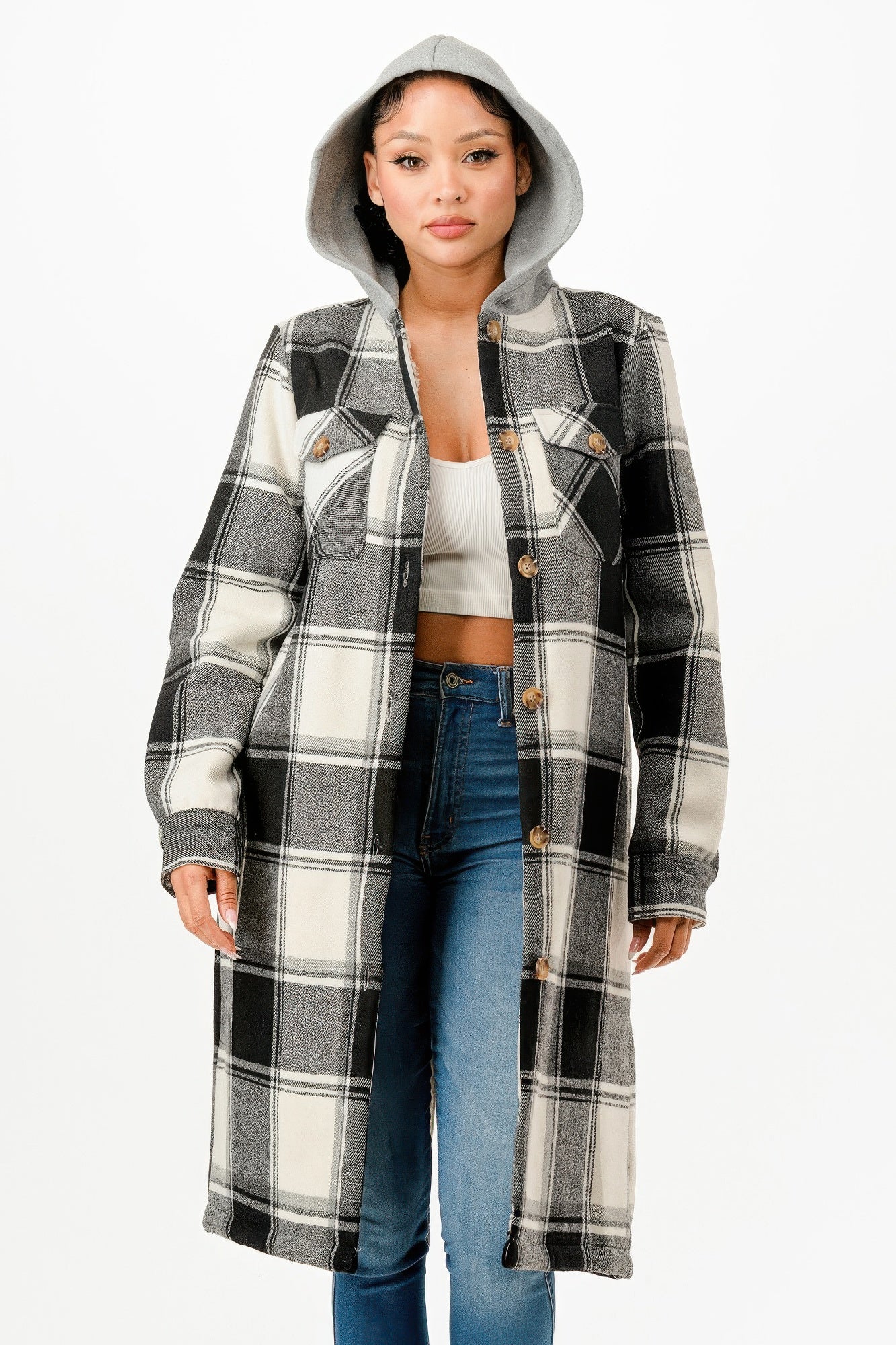 Hooded Plaid Coat            