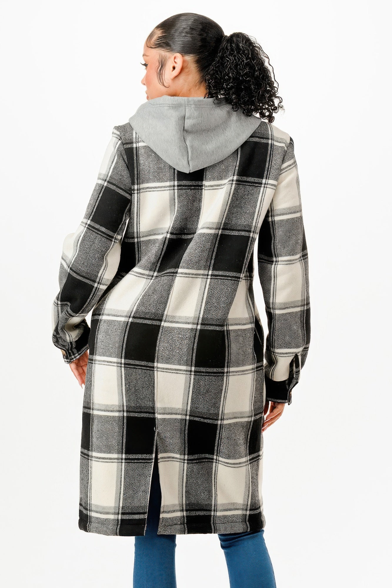 Hooded Plaid Coat            