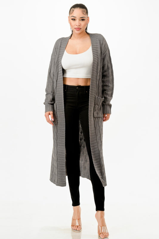 Cable Sweater Long Cardigan  