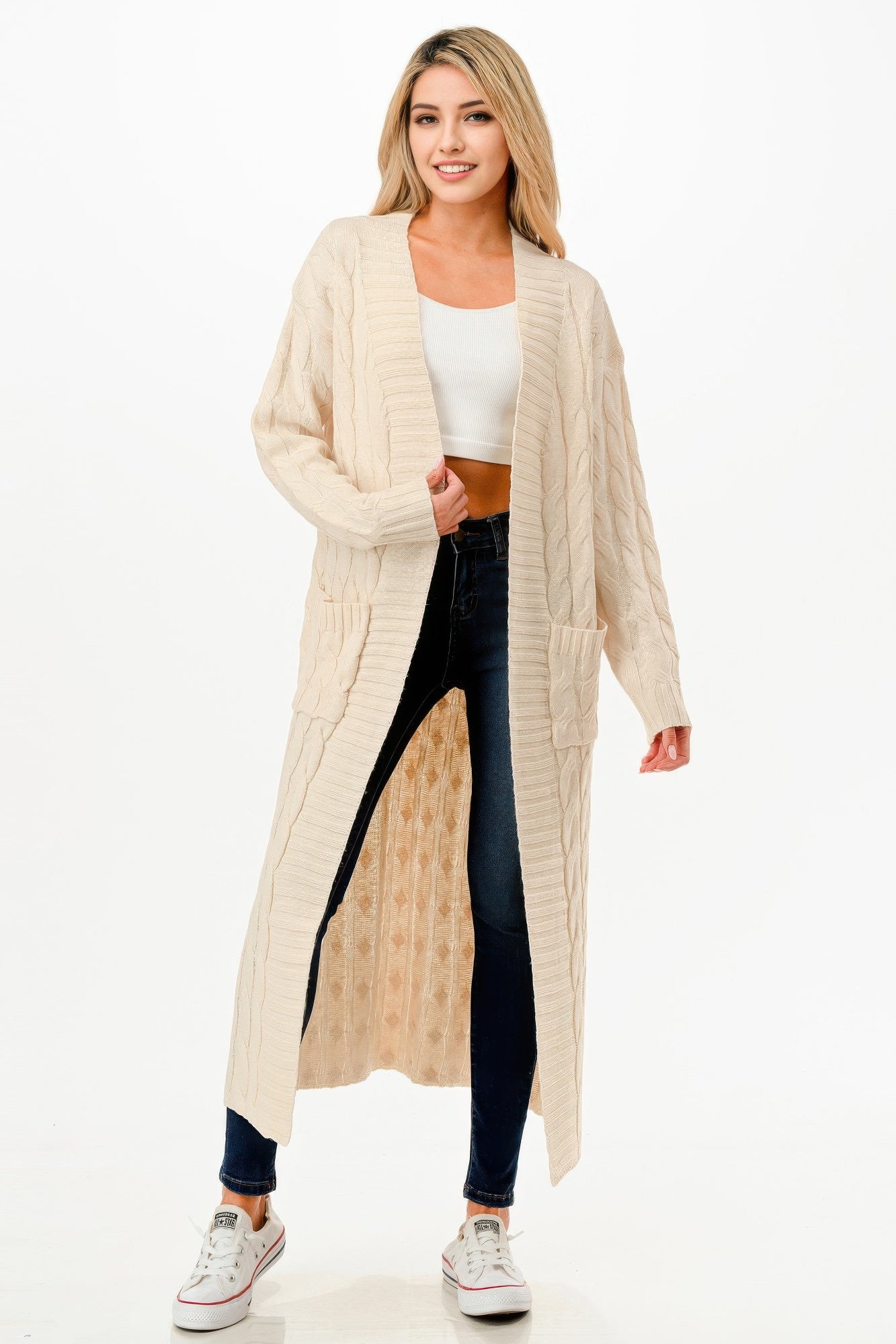 Cable Sweater Long Cardigan  