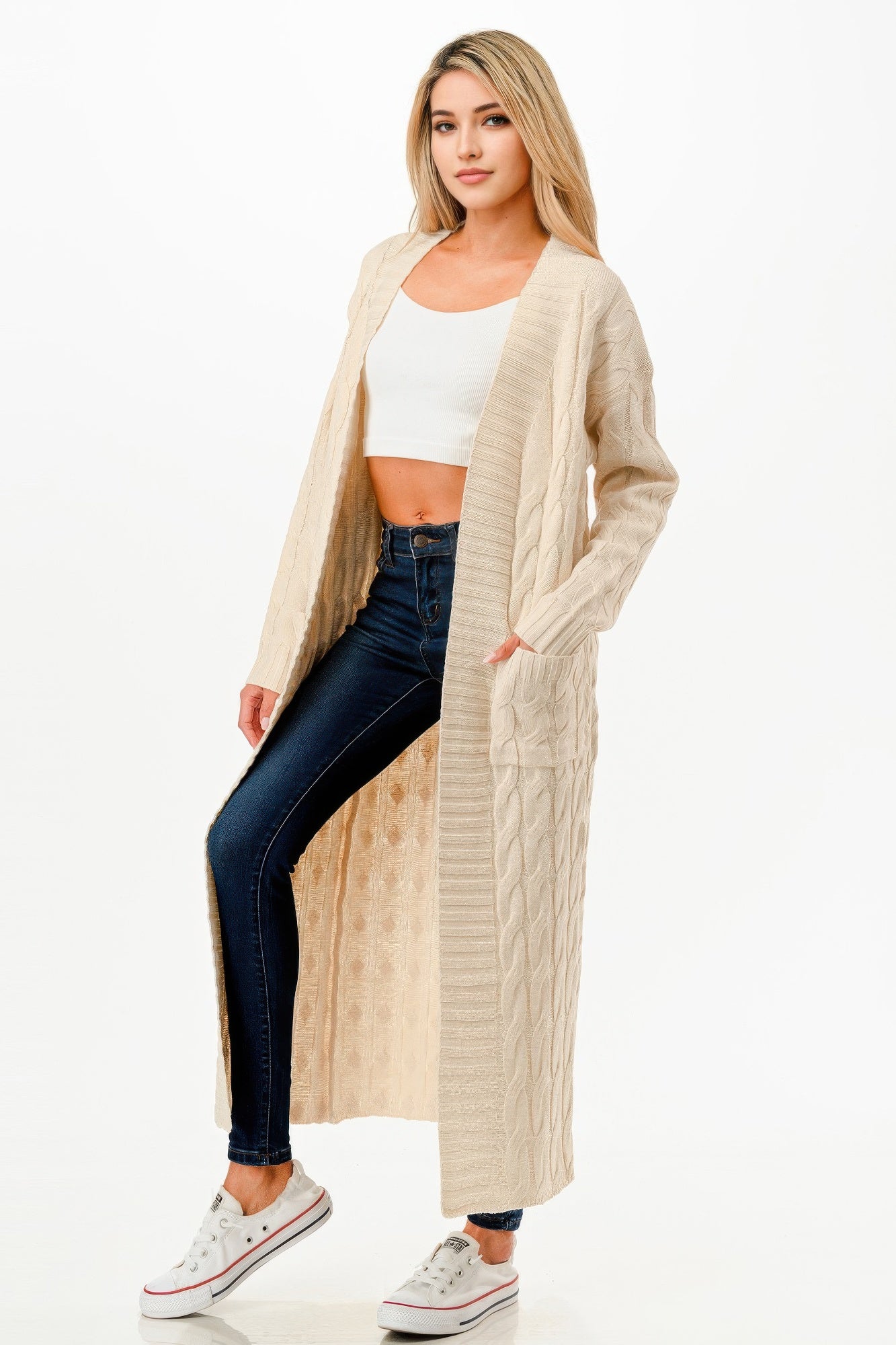 Cable Sweater Long Cardigan  