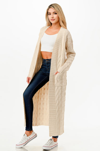 Cable Sweater Long Cardigan  