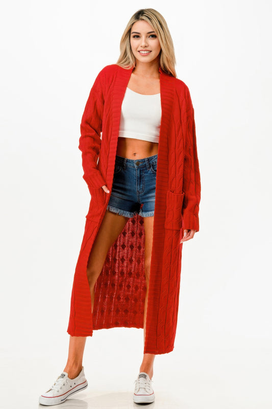 Cable Sweater Long Cardigan  