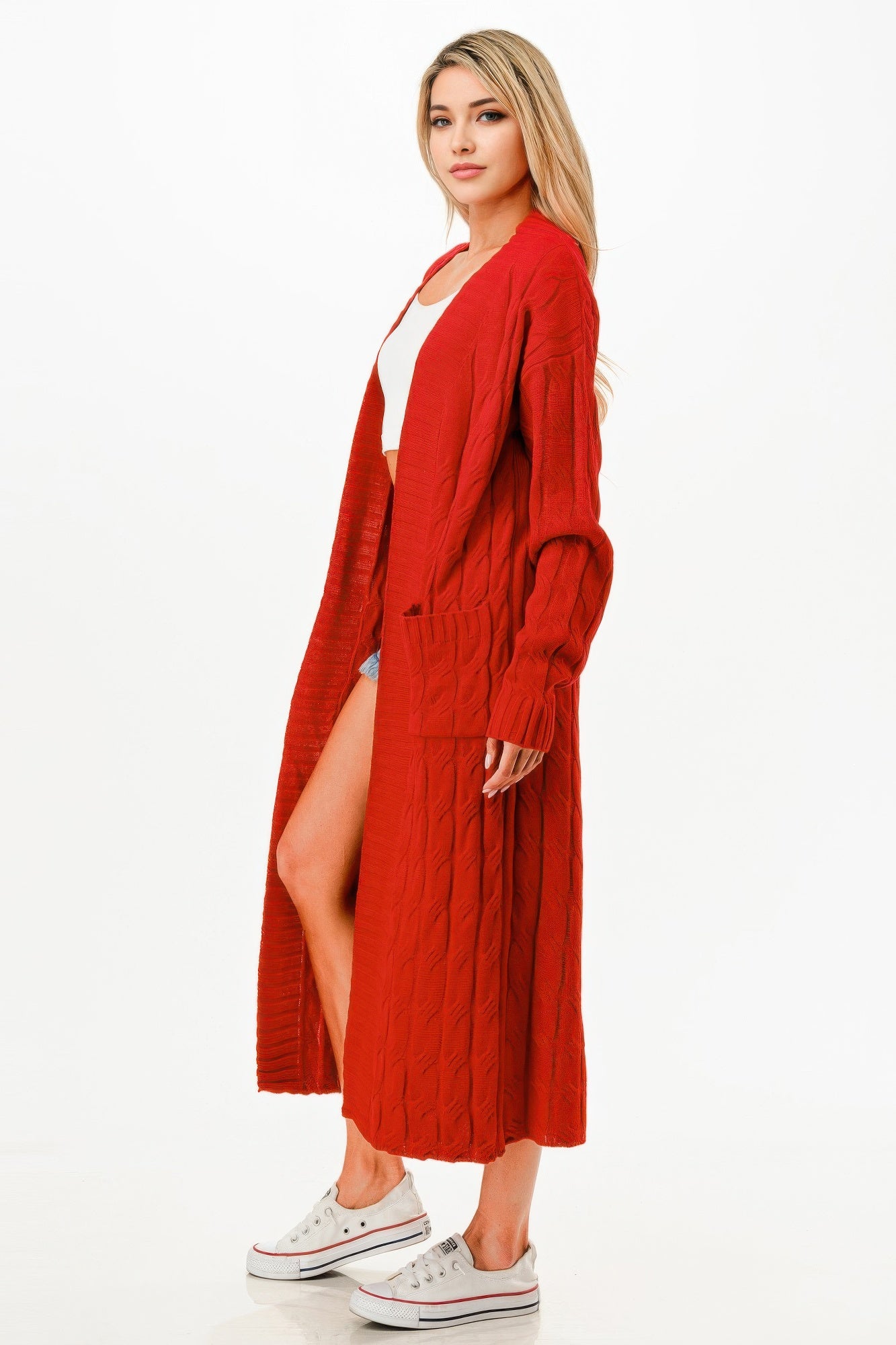 Cable Sweater Long Cardigan  