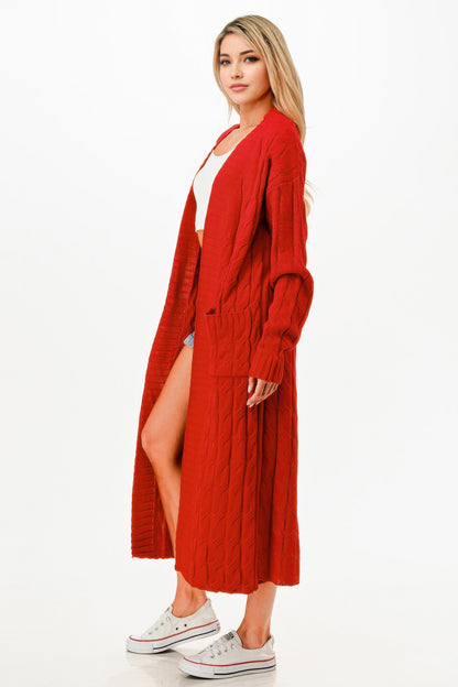 Cable Sweater Long Cardigan  