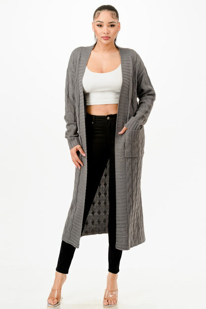 Cable Sweater Long Cardigan  