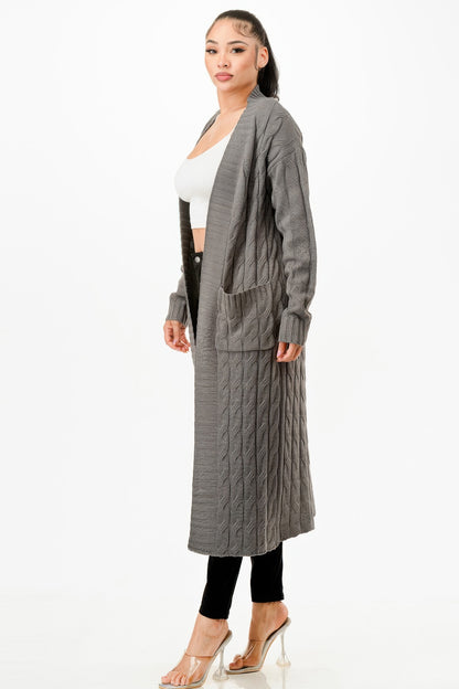 Cable Sweater Long Cardigan  