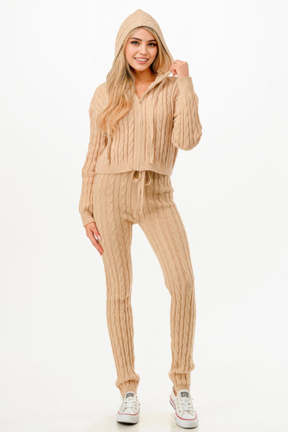 Cable Hoodie Sweater 2pcs Set    