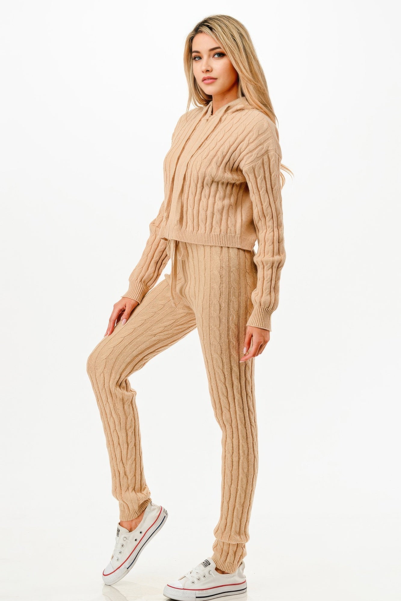 Cable Hoodie Sweater 2pcs Set    