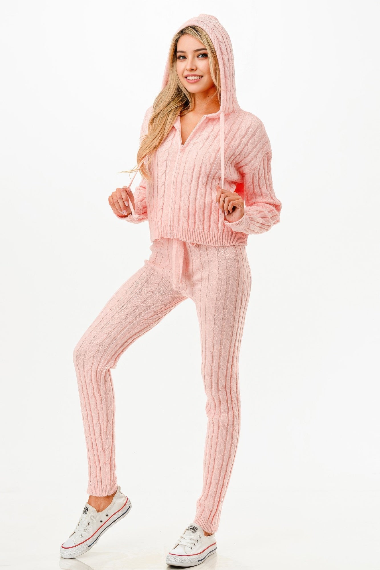 Cable Hoodie Sweater 2pcs Set    