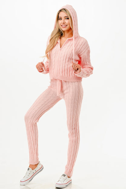 Cable Hoodie Sweater 2pcs Set    