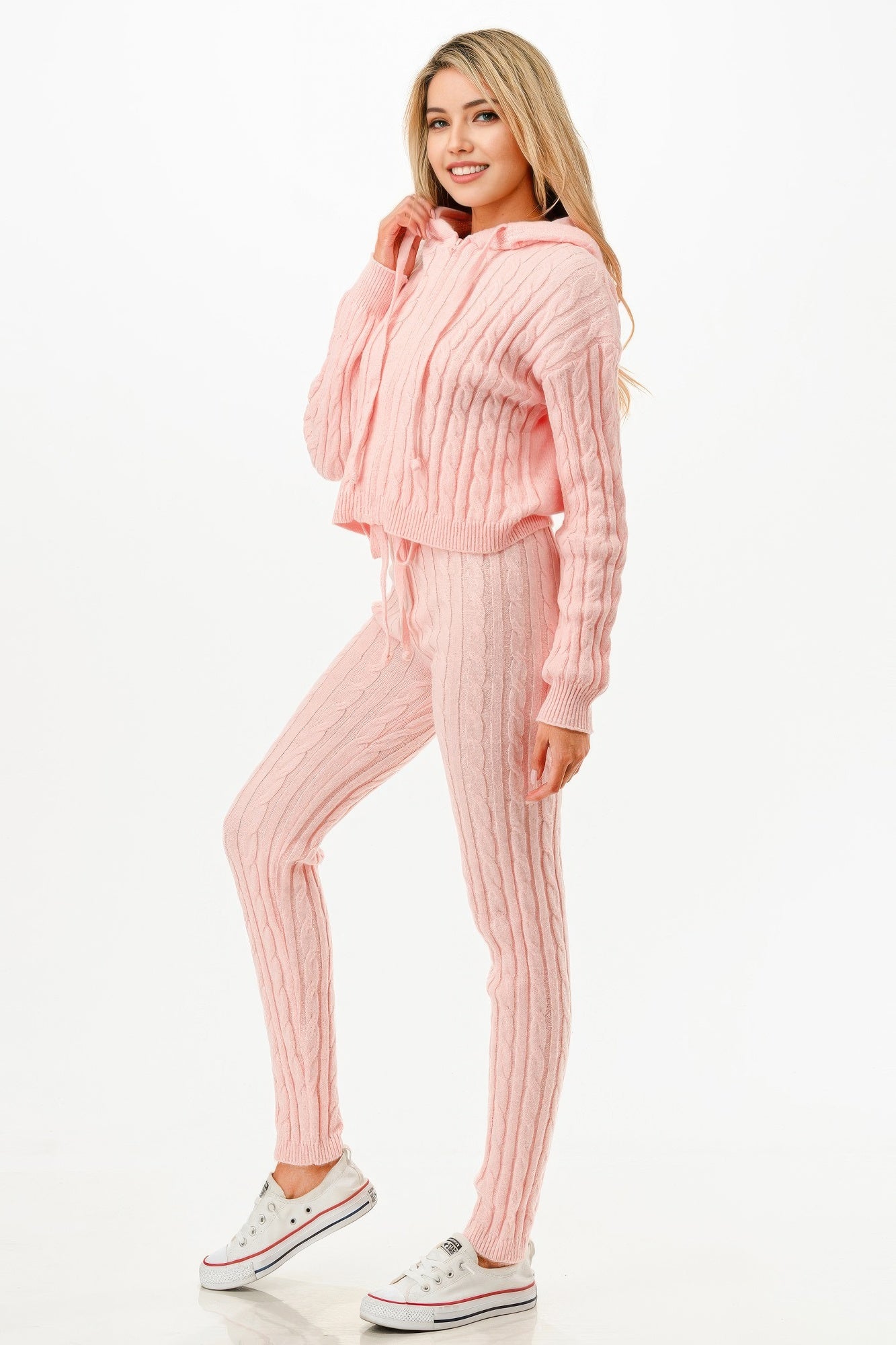 Cable Hoodie Sweater 2pcs Set    
