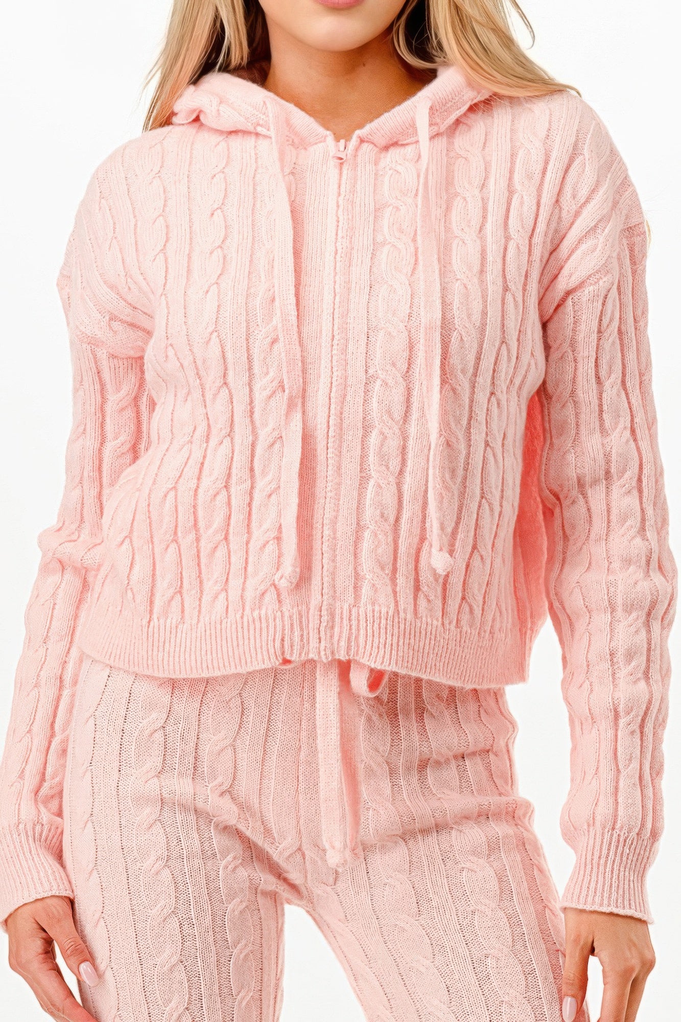 Cable Hoodie Sweater 2pcs Set    