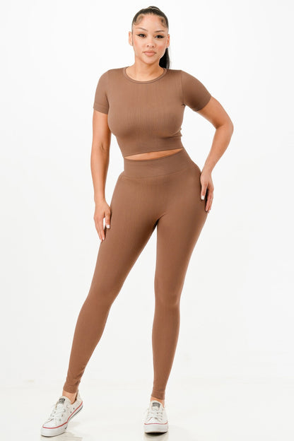 Ribbed Seamless T-shirt And Leggings Set            