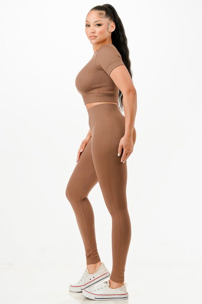 Ribbed Seamless T-shirt And Leggings Set            