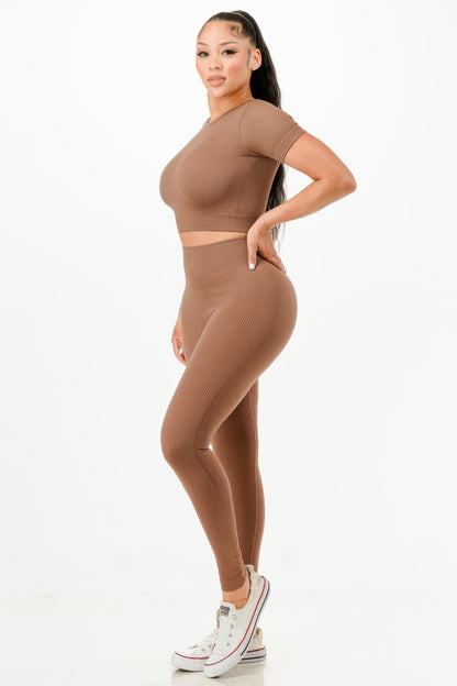 Ribbed Seamless T-shirt And Leggings Set            