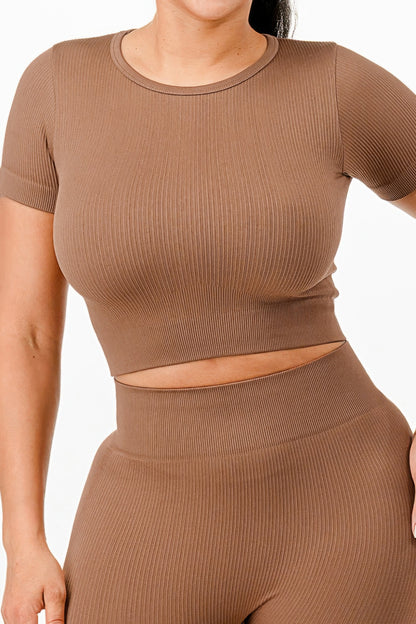 Ribbed Seamless T-shirt And Leggings Set            