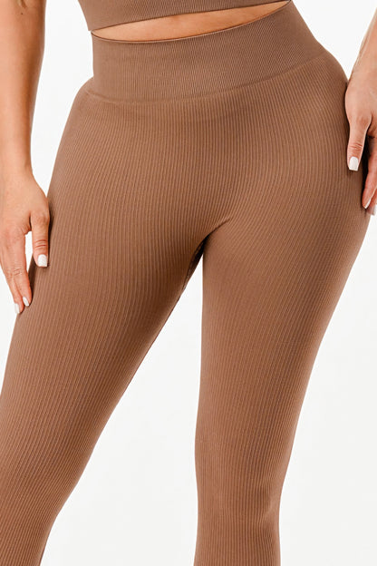 Ribbed Seamless T-shirt And Leggings Set            