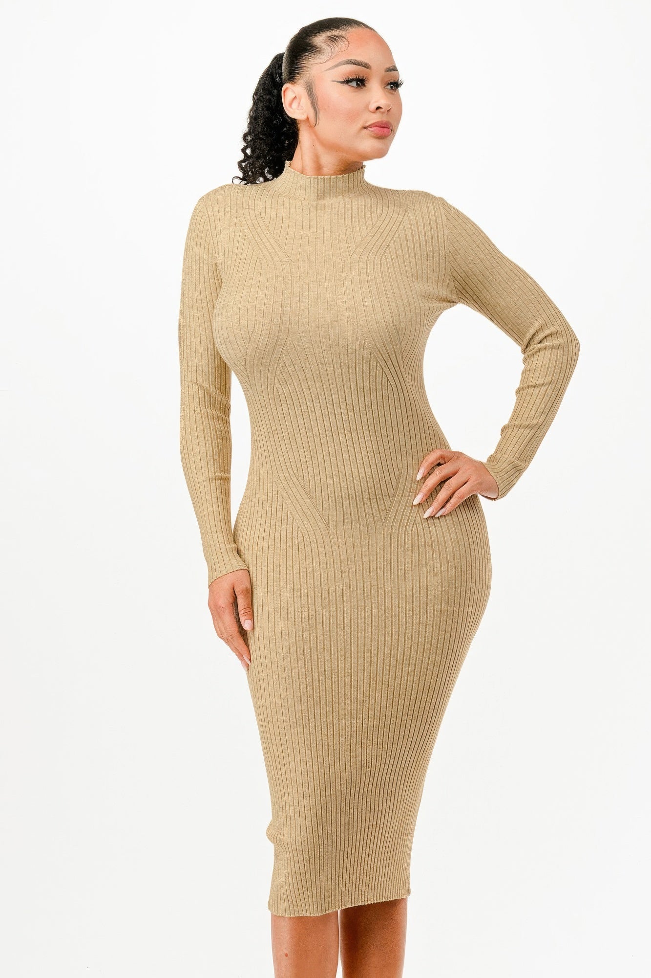 Stand Collar Sweater Bodycon Dress          