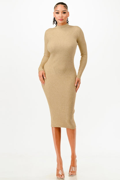 Stand Collar Sweater Bodycon Dress          