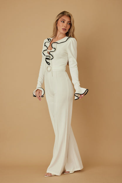 Ruffle Pattern Long Sleeve Jumpsuit
