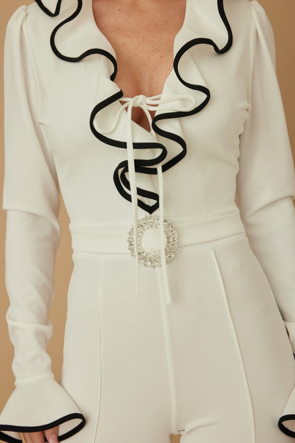 Ruffle Pattern Long Sleeve Jumpsuit