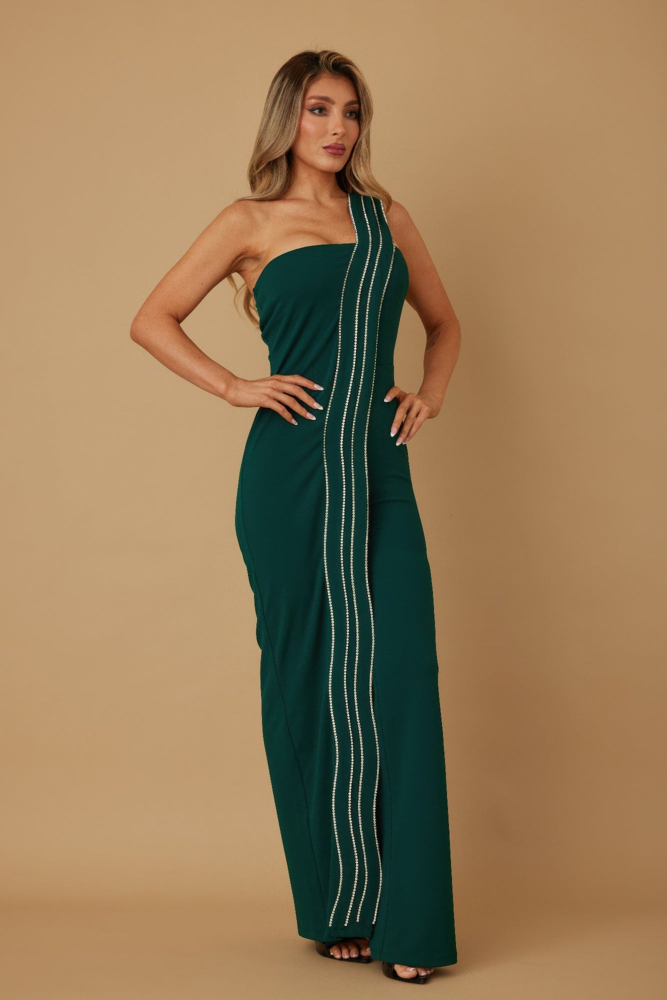 Flap Rhinestone Edge Jumpsuit