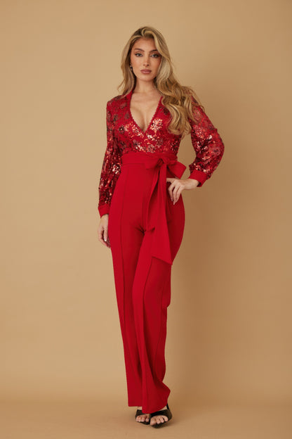 Flower Vein Sequin Print Jumpsuit