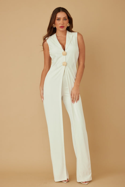 Open Flap With Metal Shank Button Jumpsuit